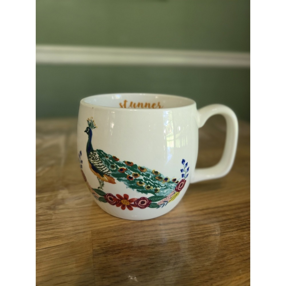 Target Opal House STUNNER PEACOCK 3.5" Stoneware Mug: Barrel Shape • White Teal